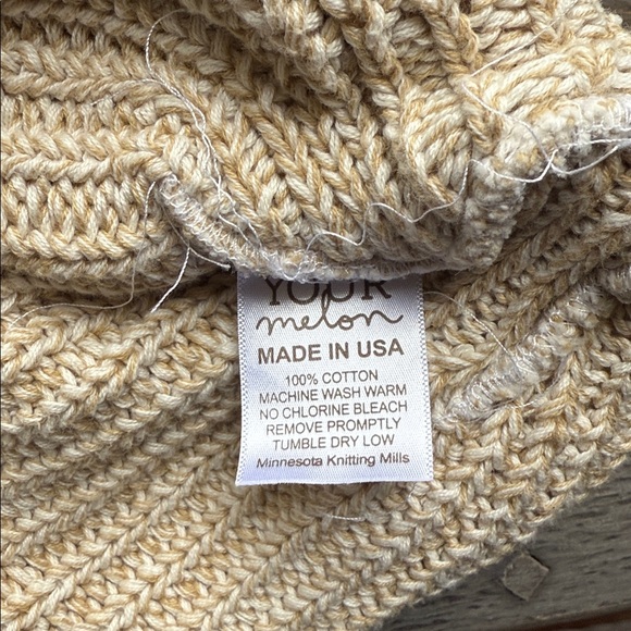 Love Your Melon Cream Knit Beanie with Leather Patch OS - Picture 3 of 5